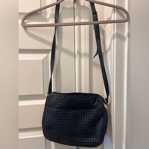 Vintage Elegant Navy Leather Woven Crossbody Bag
